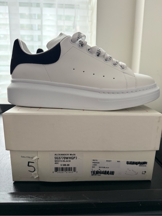 Alexander McQueen Shoes - Alexander McQueen White Sneakers with Black Heel Tab